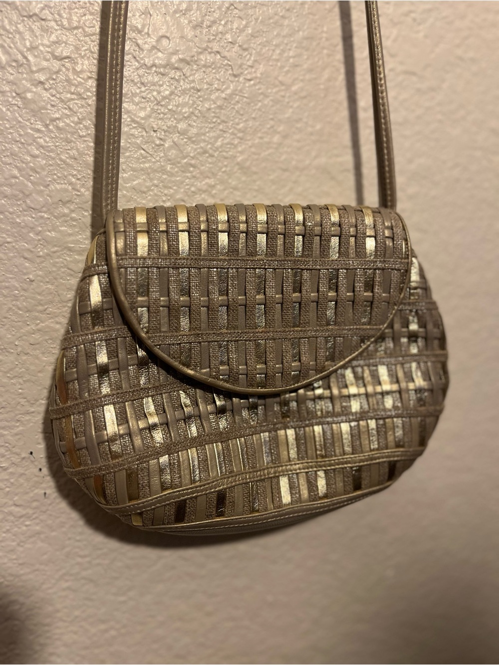 Sharif Woven Metallic Crossbody in Gold and Beige Tones